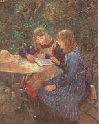 Fritz von Uhde Two daughters in the garden painting